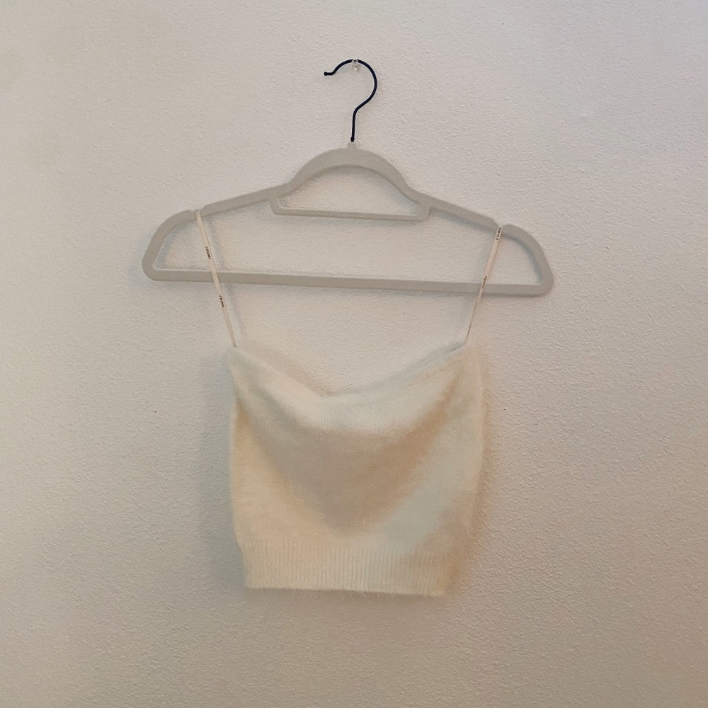 white faux fur tube top